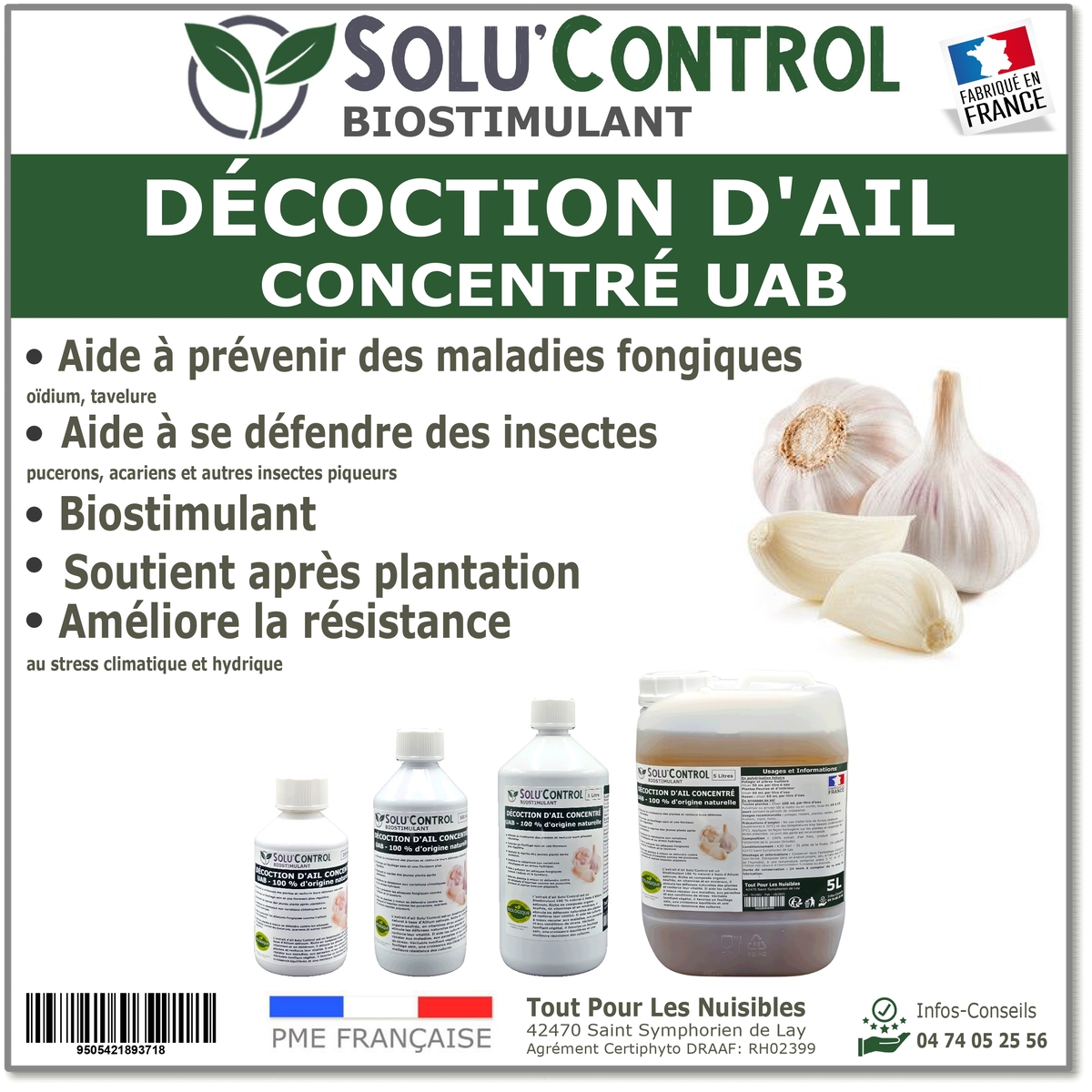 Décoction d’Ail Solu’Control – Concentré UAB – Biostimulant Naturel – Aide à Prévenir les Maladies Fongiques et contre Insectes Piqueurs