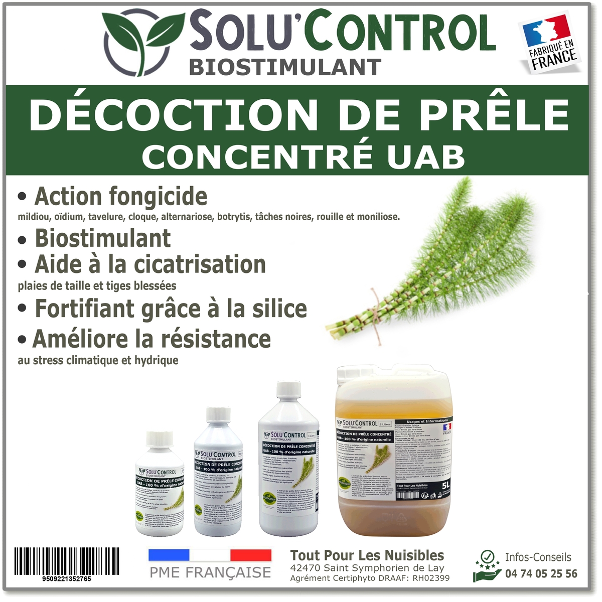 Décoction de Prêle Solu’Control – Concentré UAB – Action Fongicide, Biostimulant, Aide à la Cicatrisation – Fortifiant à la Silice