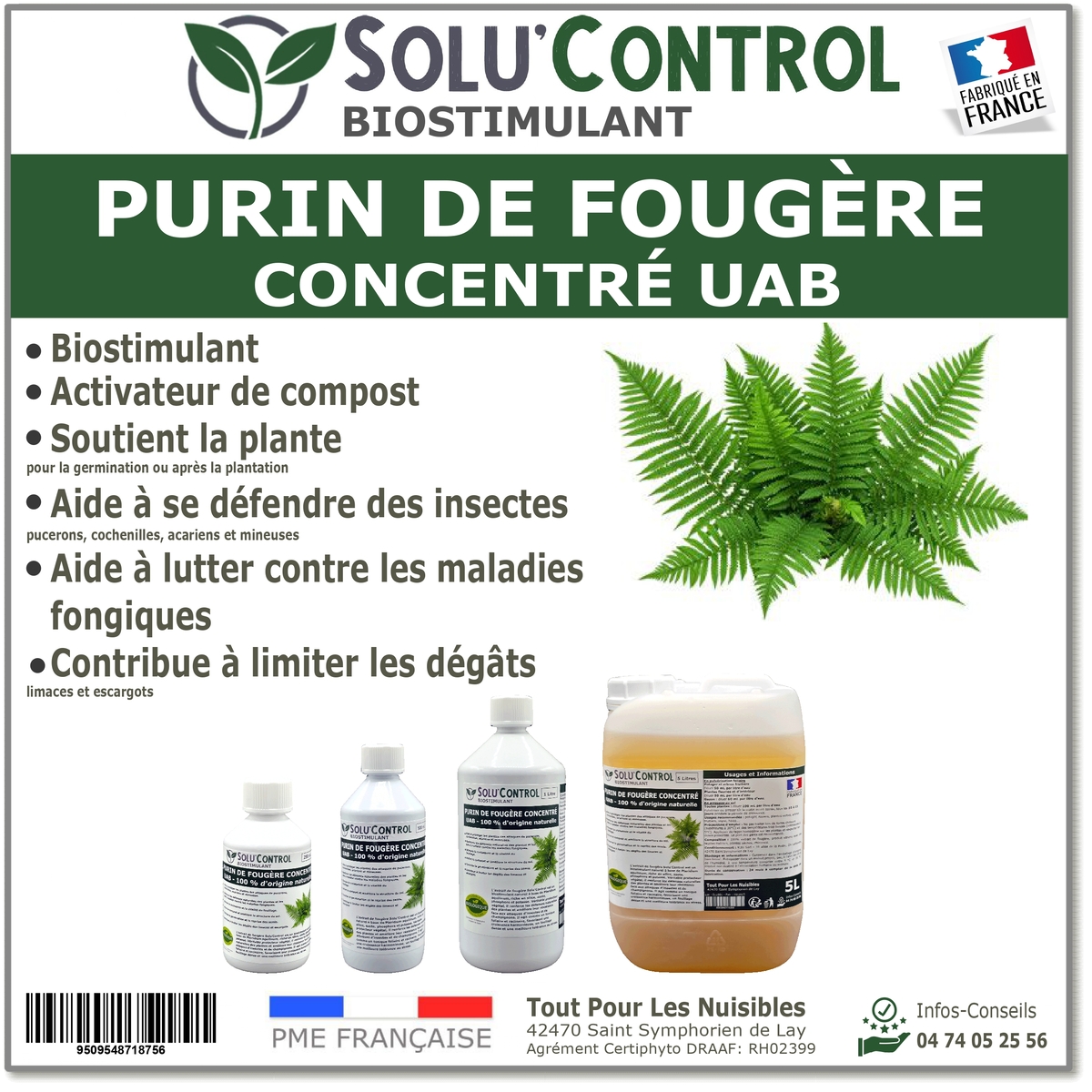 Purin de Fougère Solu’Control – Concentré UAB – Biostimulant Naturel – Aide à Se Défendre des Insectes & Maladies Fongiques
