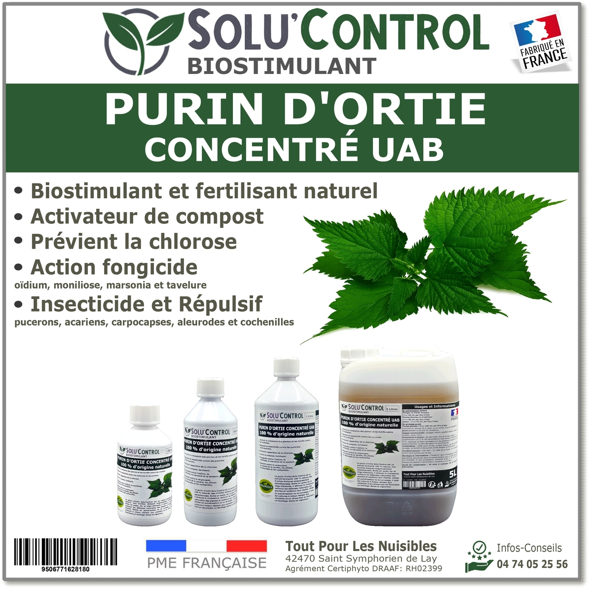 Purin d’Ortie Naturel Solu’Control UAB – Fongicide & Insecticide Végétal – Stimule la Croissance et Renforce les Plantes